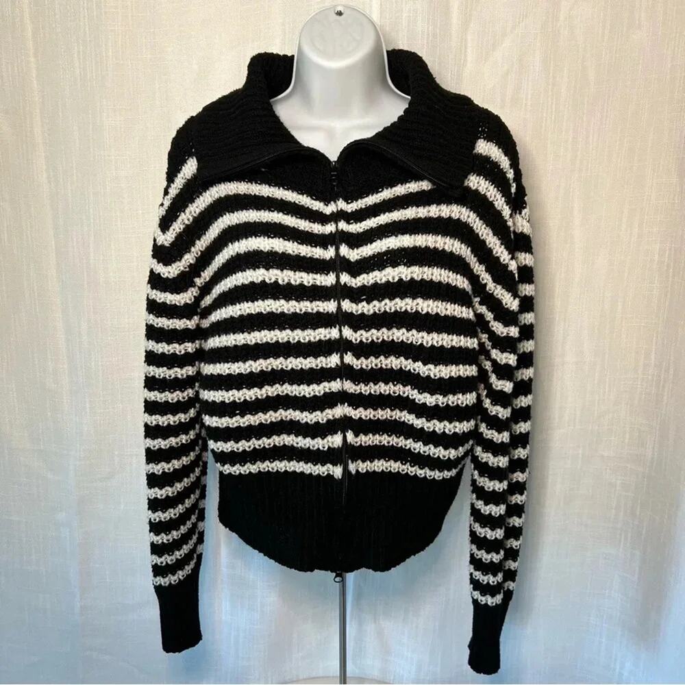 Self Esteem Stripped Collared Zip Up Sweater - image 1